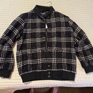 Unisex Black and White Plaid Bomber Jacket.